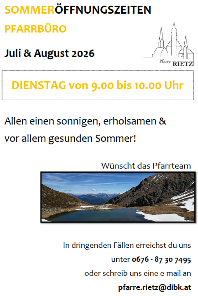 Sommeröffnungszeiten Pfarrbüro