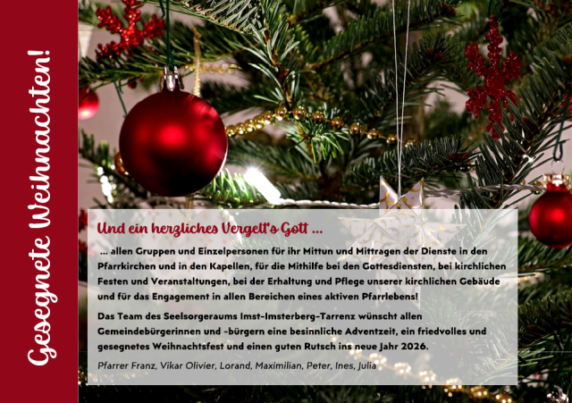2025 | Weihnachtsgrüße aus dem Seelsorgeraum Imst-Imsterberg-Tarrenz