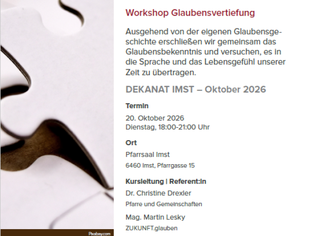 2026 | Workshop Glaubensvertiefung: Ich bin die Auferstehung und das Leben ... Glaubst du das? (Joh 11)