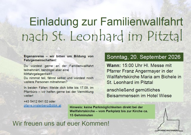 2026 | Familienwallfahrt nach St. Leonhard im Pitztal