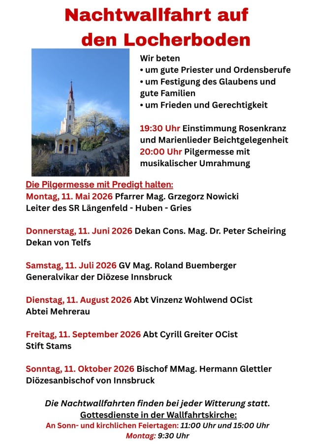 Herzliche Einladung zu den Nachtwallfahrten