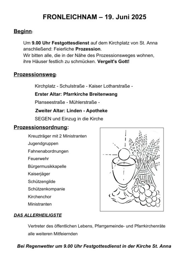 Herzliche Einladung zum Fronleichnamsfest