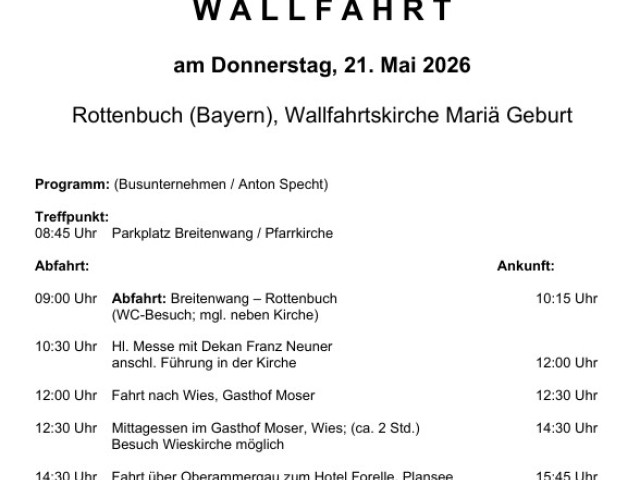 Herzliche Einladung zur Wallfahrt der Vinzenzgemeinschaft Region Reutte