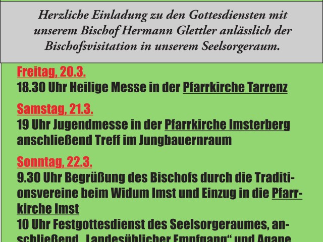 2026 | Bischöfliche Visitation Seelsorgeraum Imst-Imsterberg-Tarrenz – Programm