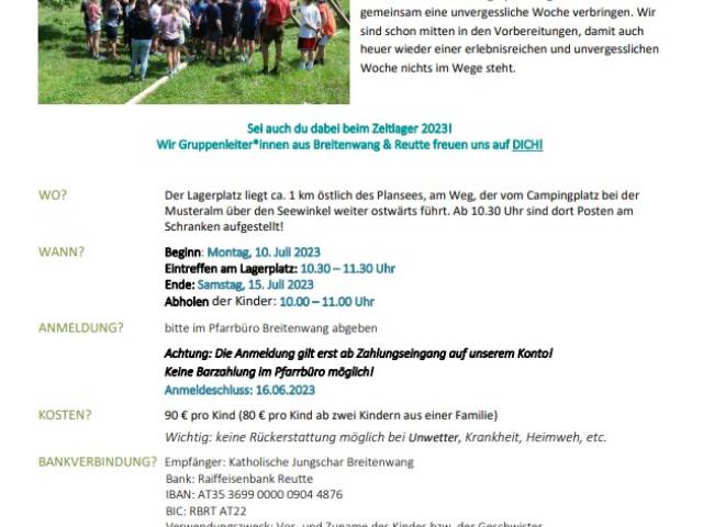 Anmeldung zum Zeltlager