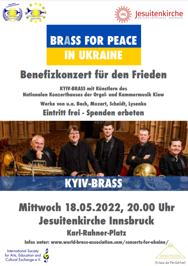 Brass for Peace in Ukraine: 18. Mai in der Jesuitenkirche