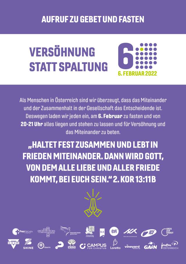 Gebetsaufruf: Versöhnung statt Spaltung