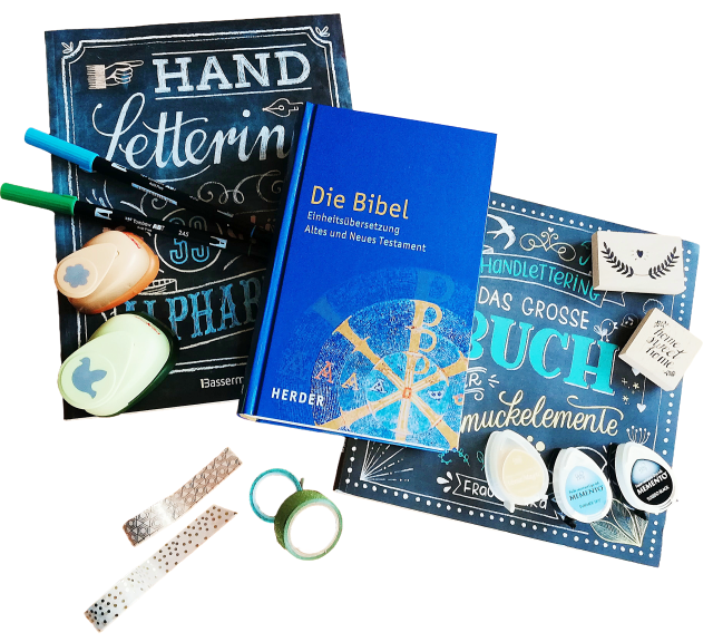 Ein kreatives Chaos mit Text zu kreativer Bibelarbeit in der Mitte