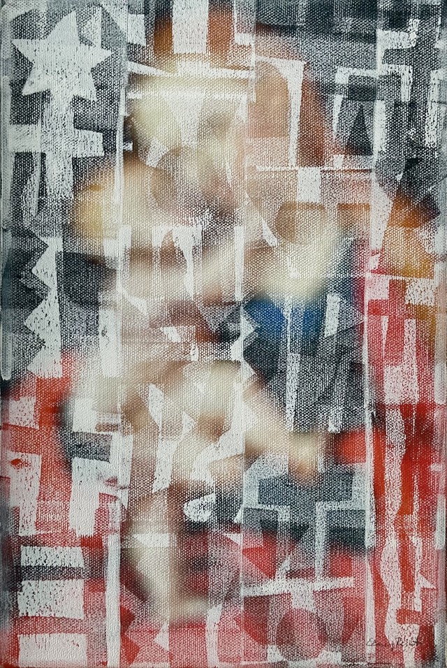 Motiv: Elmar Peintner, 2025. Maria mit Kind aus der Serie Stripes.