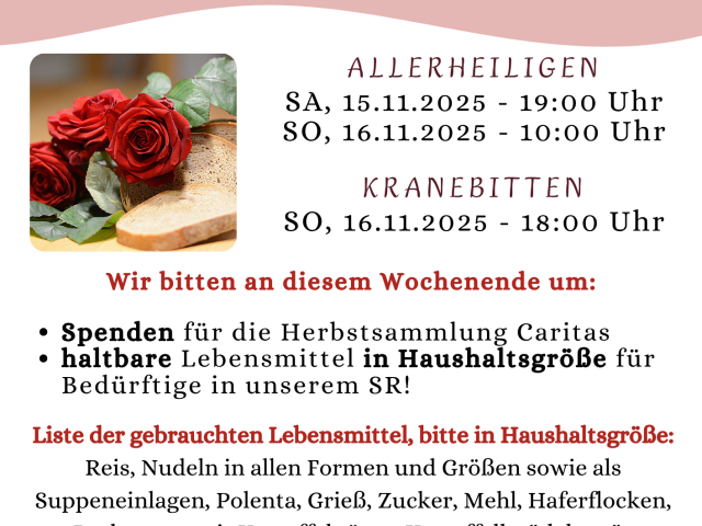 Elisabeth- Sonntag: Cartitas Herbstsammlung und Lebensmittelsammlung