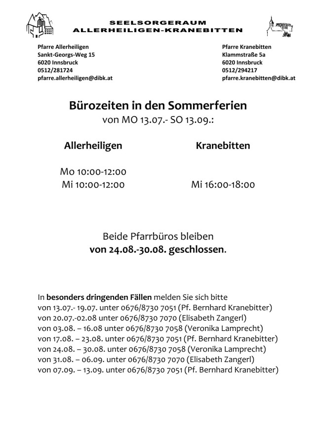 Erreichbarkeit im Sommer 2026