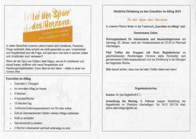 Exerzitien im Alltag: Inder Spur des Herzens
