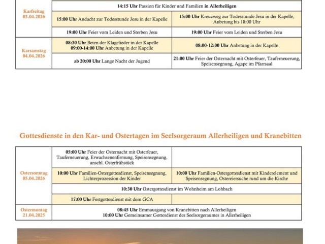 Übersicht aller Gottesdienste in den Kar- und Ostertagen