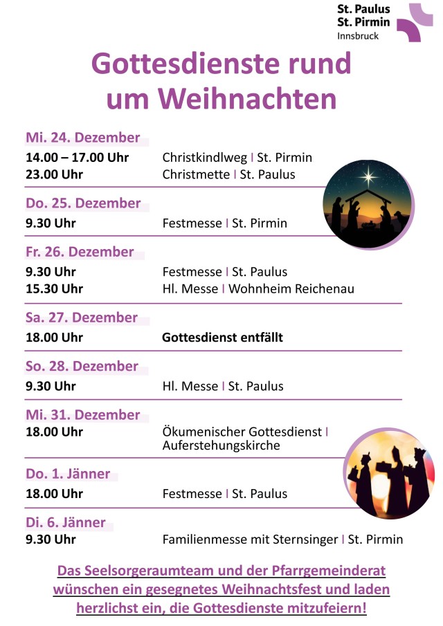 Gottesdienste in der Weihnachtszeit