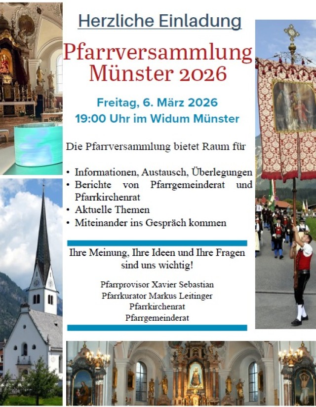 Pfarrversammlung - Fr, 06. März 2026 ab 19.00 Uhr Widum Münster
