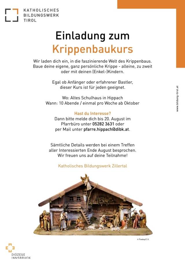 Einladung zur Anmeldung zum Krippenbaukurs