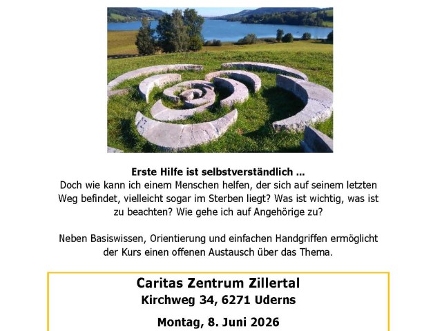 Das Caritas Zentrum Zillertal und die Tiroler Hospiz-Gemeinschaft bieten einen Kurs zur "letzten Hilfe" an.
